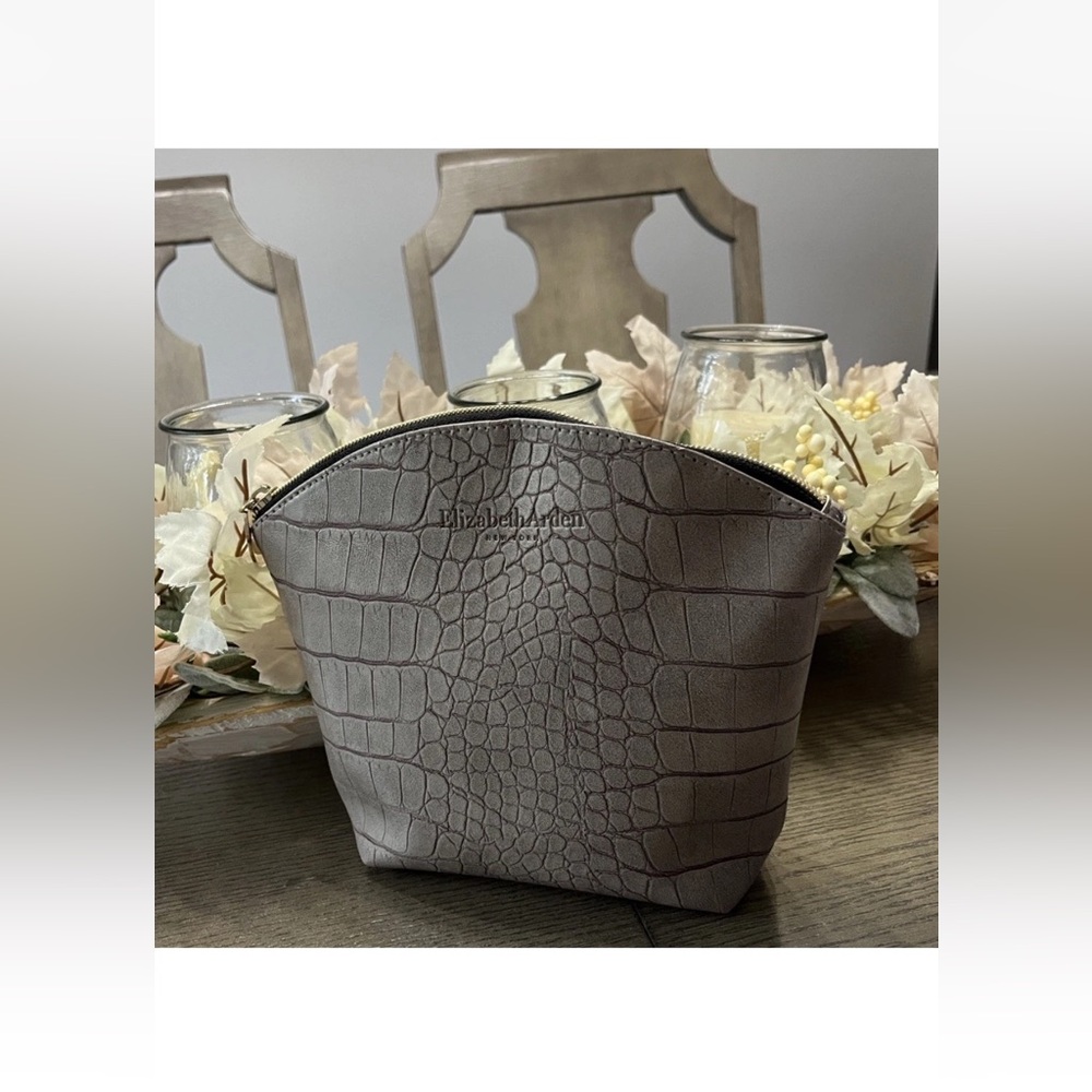 Elizabeth Arden Crocodile-Embossed Gray Animal Print Cosmetic-Toiletries BagπΏππΏ - Picture 5 of 12